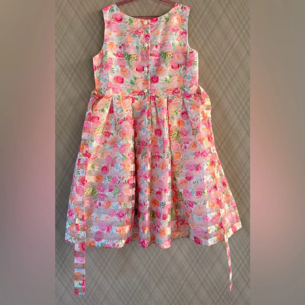Jona Michelle - Sleeveless Pink Floral Bow-Accent Dress (SZ 8) - Picture 3 of 7